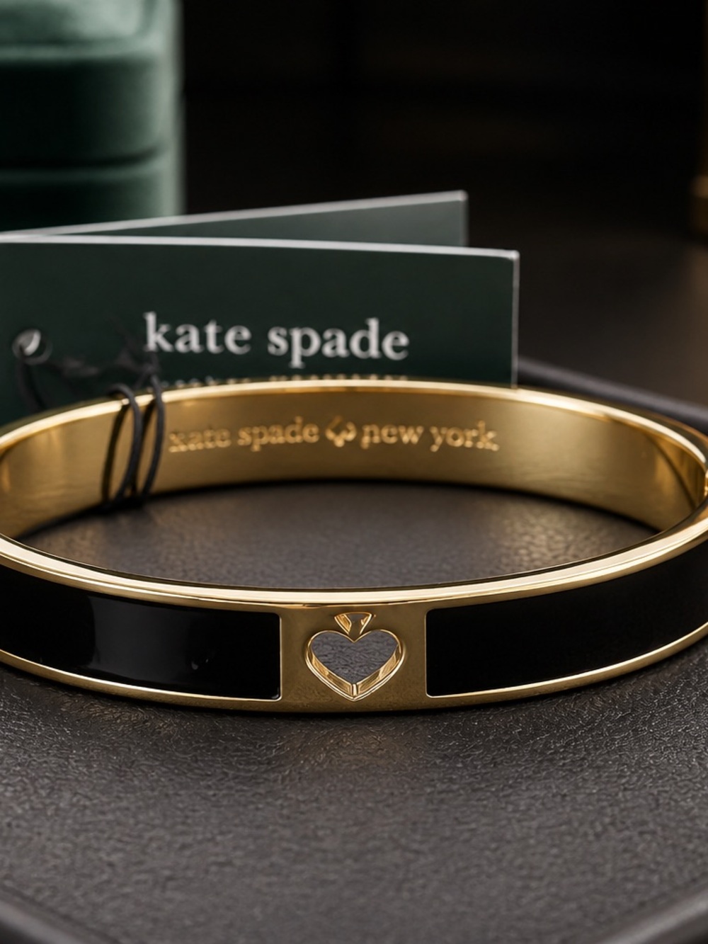 kate spade Black and Gold Heart Enamel Bangle Bracelet